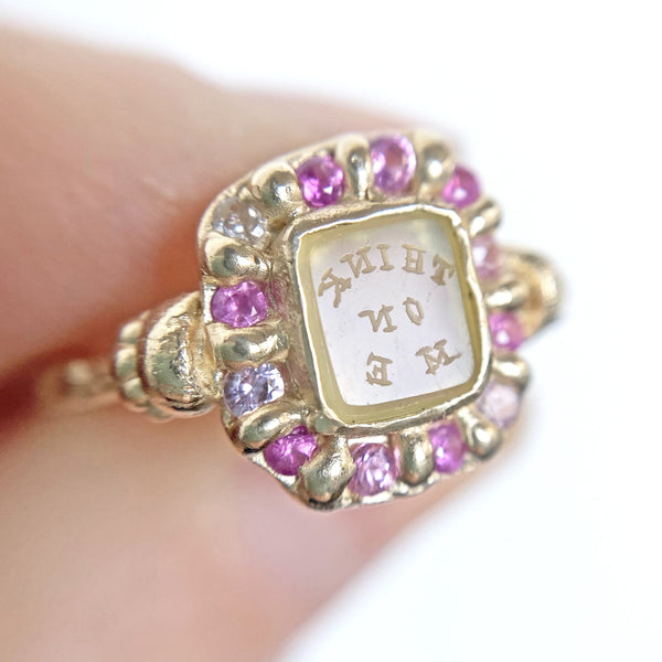 Antique Chalcedony Intaglio 'Think On Me' Ring