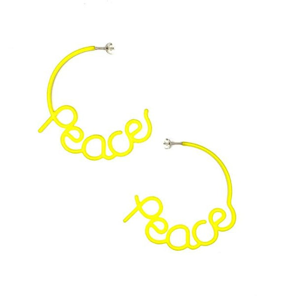 Medium PEACE Hoop Earrings Yellow