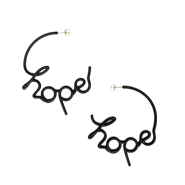 Medium HOPE Hoop Earrings Black