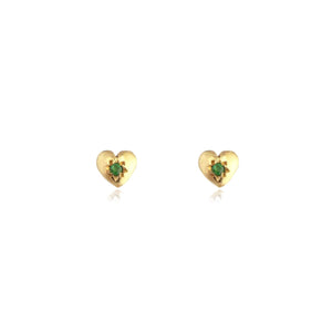 Gold Plated Tiny Heart Studs With Emerald