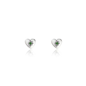 Tiny Heart Studs With Emeralds