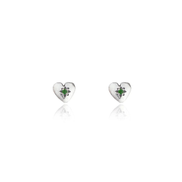 Tiny Heart Studs With Emeralds