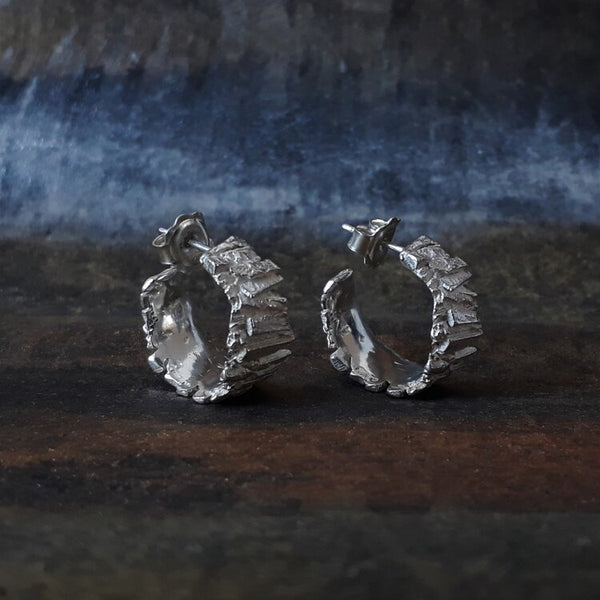 Silver Basalt Hoop Earrings