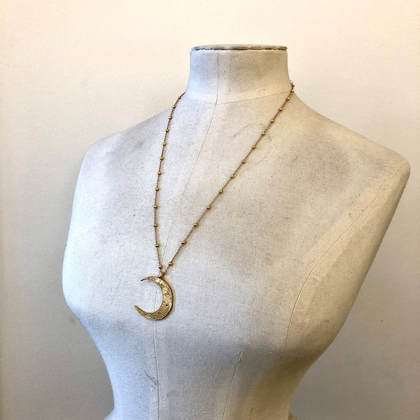 Large Crescent Moon Long Necklace