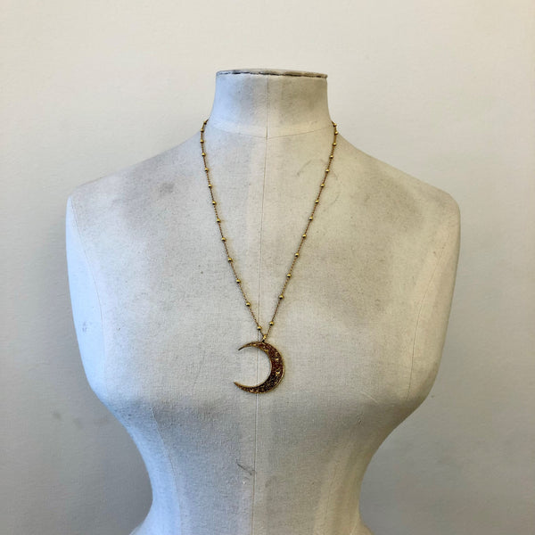 Large Crescent Moon Long Necklace
