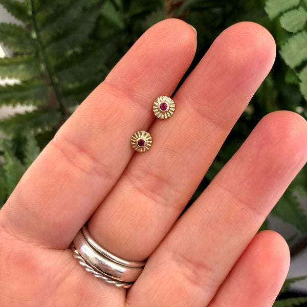 Tiny Ruby And Gold Studs