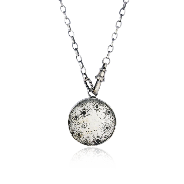 Large Oxidised Silver Moon & Sun Disc Lariat