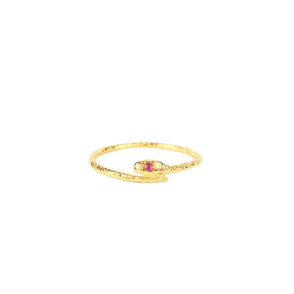 Tiny Gold Vermeil Snake Ring With Ruby Eyes