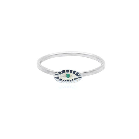 Tiny Silver Emerald Eye Ring