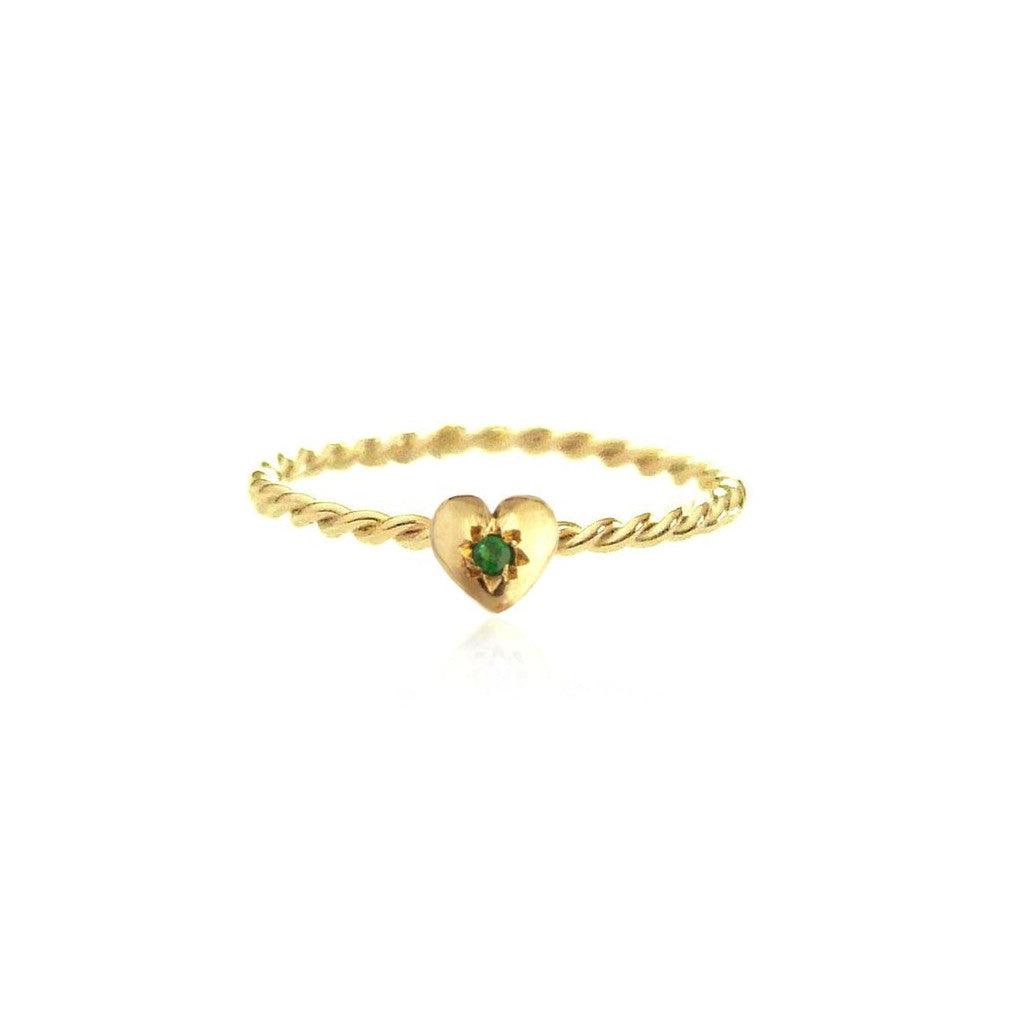 Tiny Gold Heart Ring With An Emerald